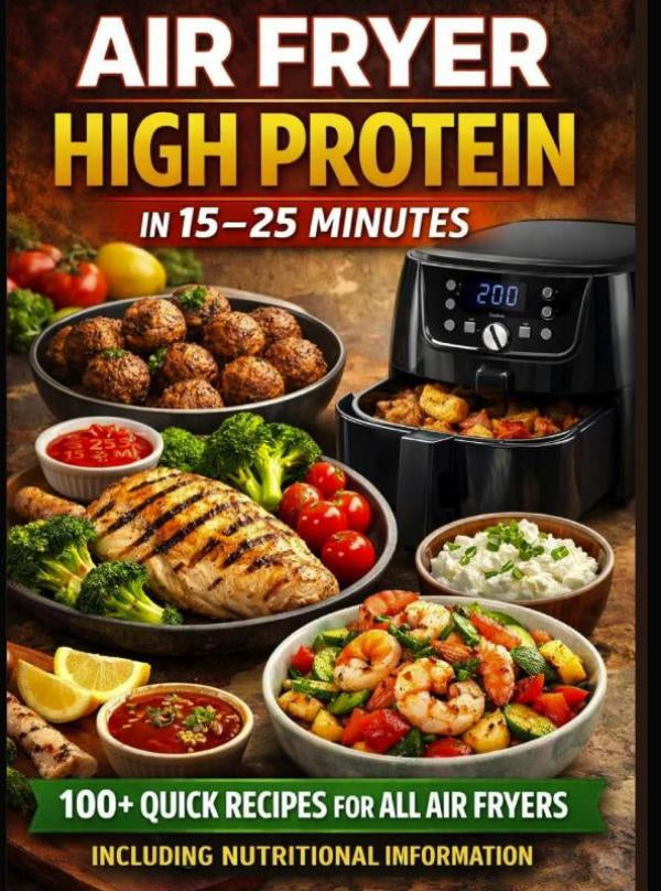 Air-Fryer-High-Protein-In-15-25-Minutes-100-Quick-Recipes-For-All-Air-Fryers-Including-Nutritional-Information-boek-cover-9789403871103