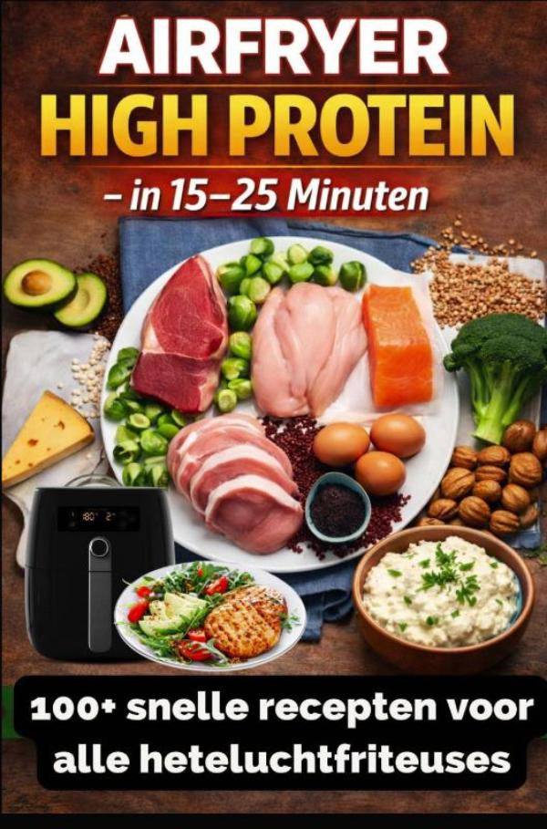 Airfryer-High-Protein-in-15-25-minuten-100-snelle-recepten-voor-alle-heteluchtfriteuses-inclusief-voedingswaarden-boek-cover-9789403872391