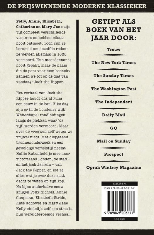 De-vijf-van-Whitechapel-flaptekst-9789049203177