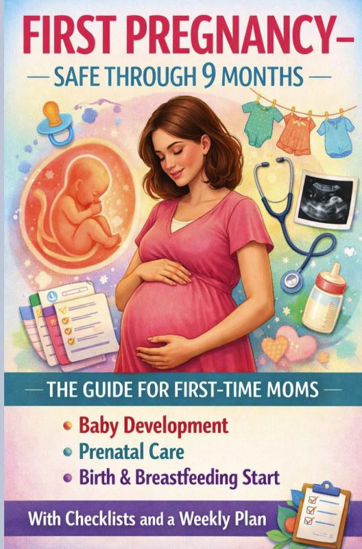 FIRST-PREGNANCY-SAFE-THROUGH-9-MONTHS-THE-GUIDE-FOR-FIRST-TIME-MOMS-Baby-Development-Prenatal-Care-Birth-and-Breastfeeding-Start-boek-cover-9789403878362