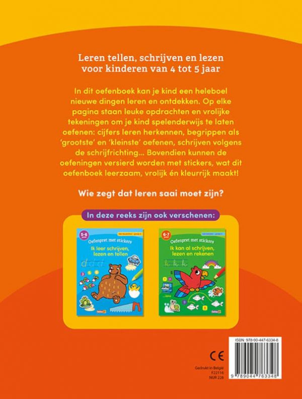 Oefenpret-met-stickers-Eerste-stappen-naar-schrijven-lezen-en-tellen-groep-1-flaptekst-9789044763348